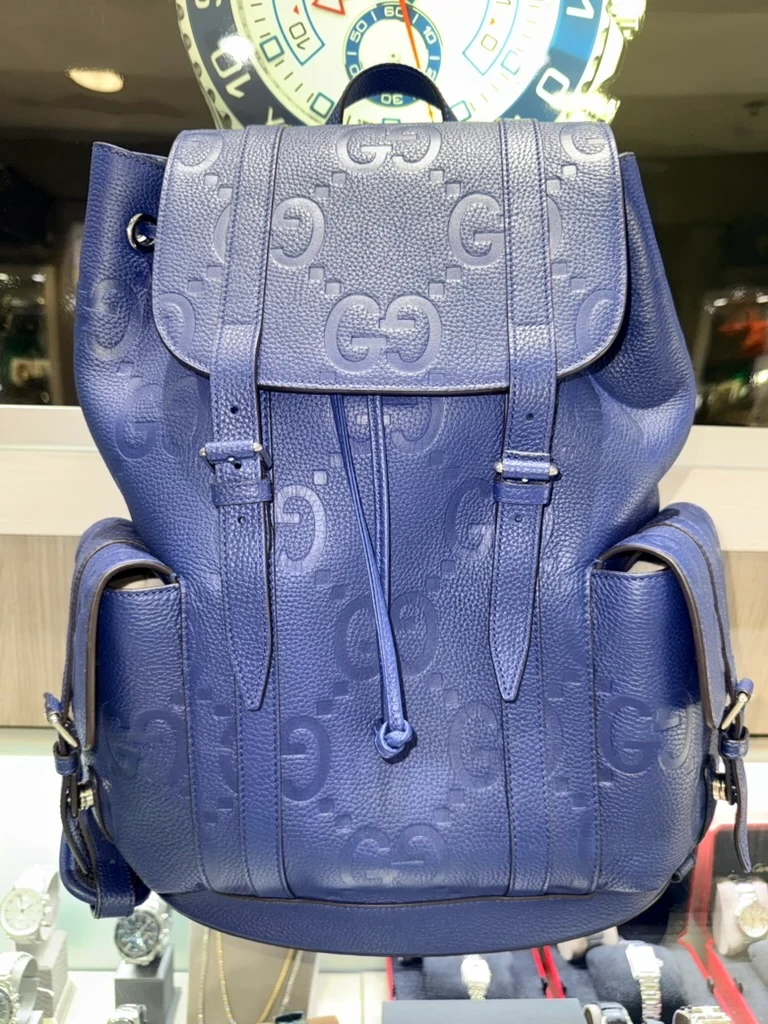Zaino Gucci Piuma Jumbo GG in pelle di vitello blu, usato.