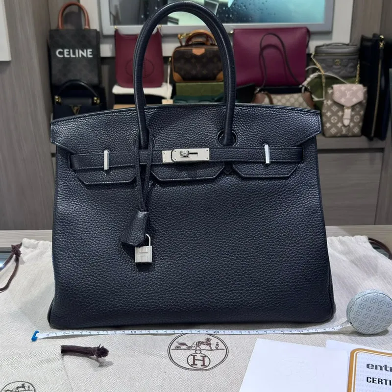 Borsa Hermès Birkin 35 Togo Noir nera con finiture in palladio, 35 cm, con timbro Q (2013), usata.