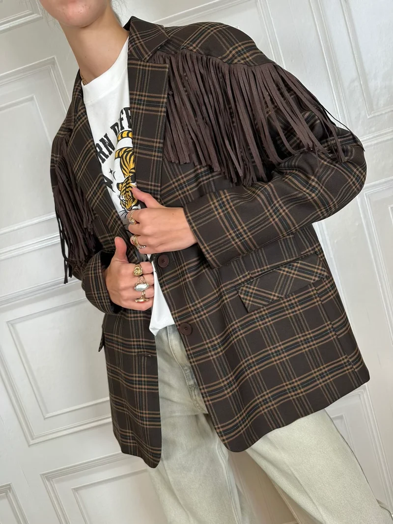 Giacca Blazer Frange Check moro - Haveone