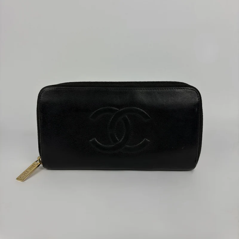 Chanel Portafoglio Caviar Large CC con cerniera laterale