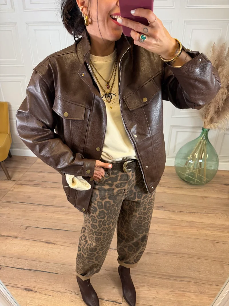 Giacca bomber ecopelle moro Phoebe - Vicolo