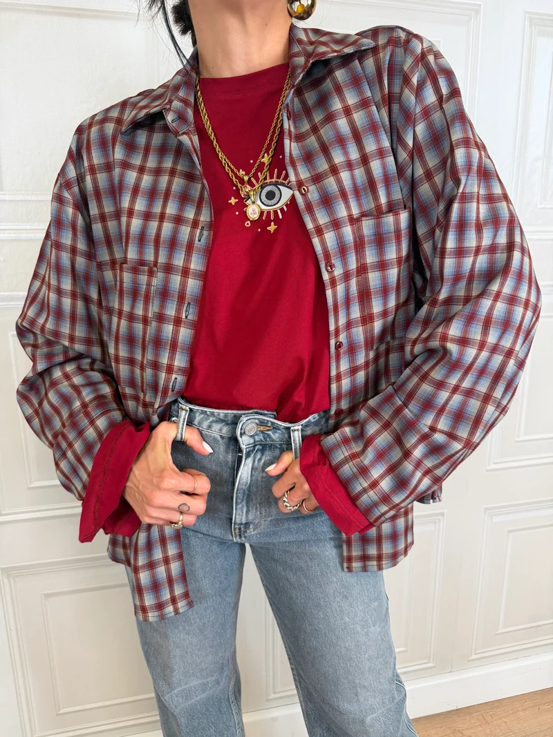 Camicia check bordeaux e celeste - Haveone
