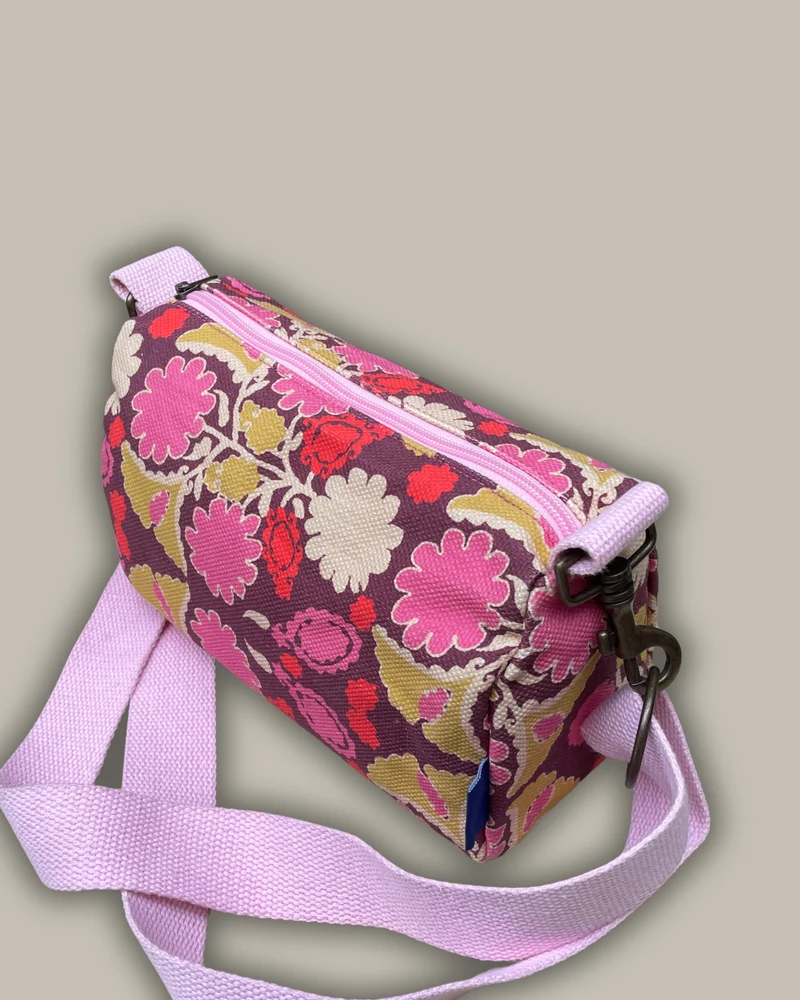 BEAUTY CLASSIC canvas stampato fiori - manico rosa (tracolla regolabile inclusa)