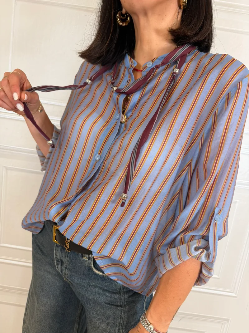 Camicia collana rigata celeste - Nomad Haveone