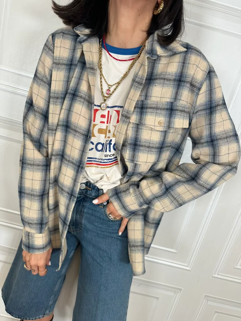 Camicia check panna e blu - Vicolo