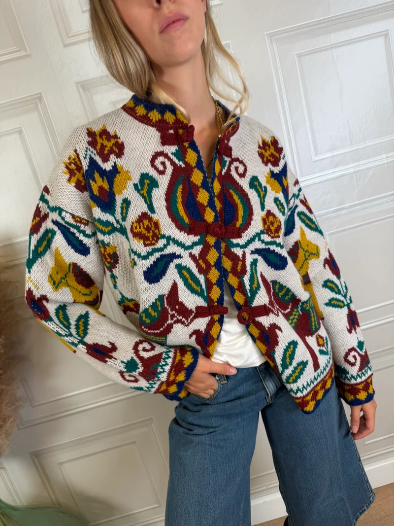 Cardigan Dakota rosso e panna - Vicolo