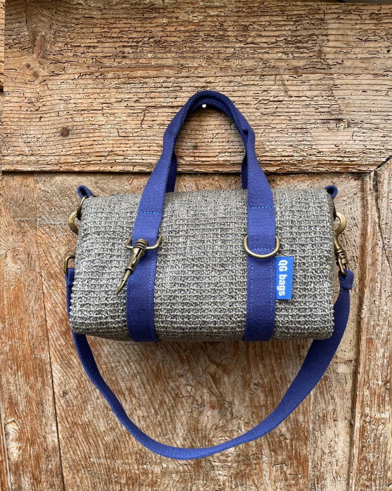 MISS BAG tessuto intrecciato grigio + manico bluette