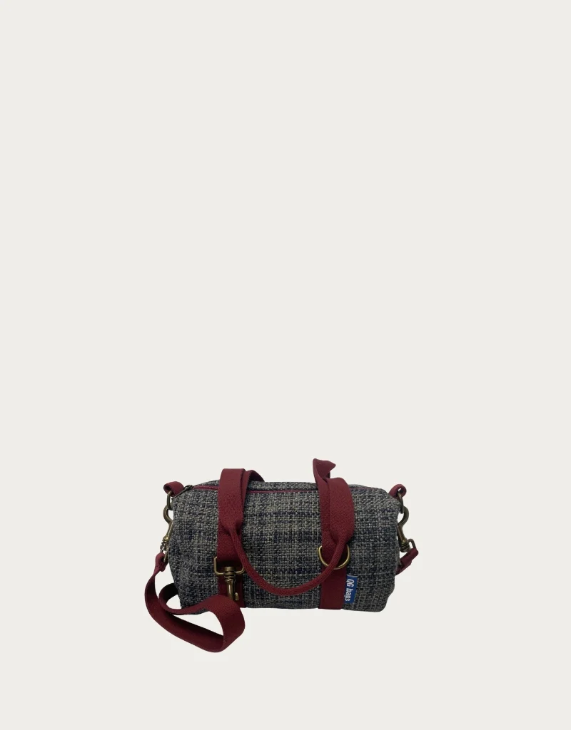 MINI BAULETTO tessuto tramato grigio/blu - manico bordeaux