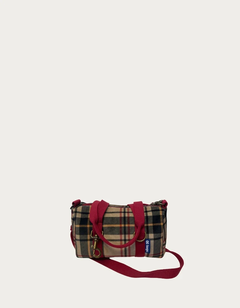 MINI BAULETTO - velluto impermeabile tartan - manico rosso scuro