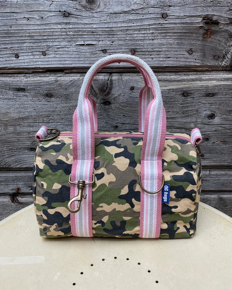 Lady Bag - canvas stampato camo - manico rosa/grigio/bianco