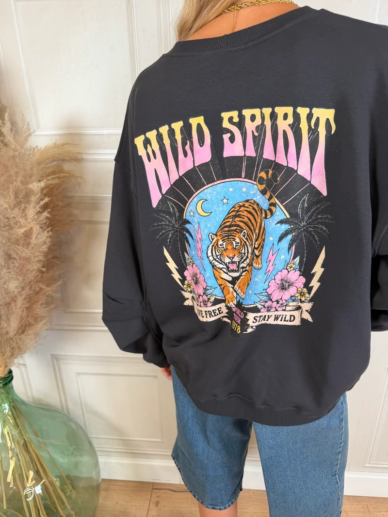 Felpa Wild spirit tigre grigio antracite - Vicolo