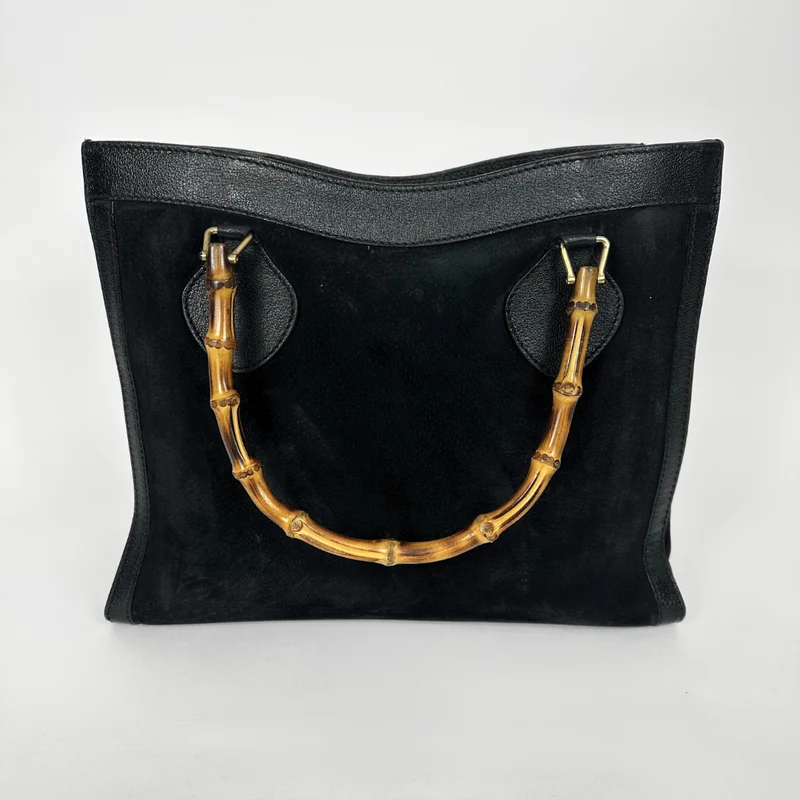Gucci Borsa a tracolla in camoscio nero e bambù