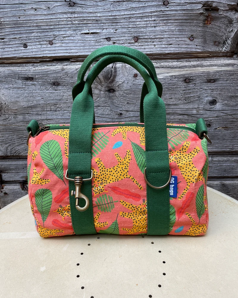 Lady Bag canvas stampato giaguari + manico verde