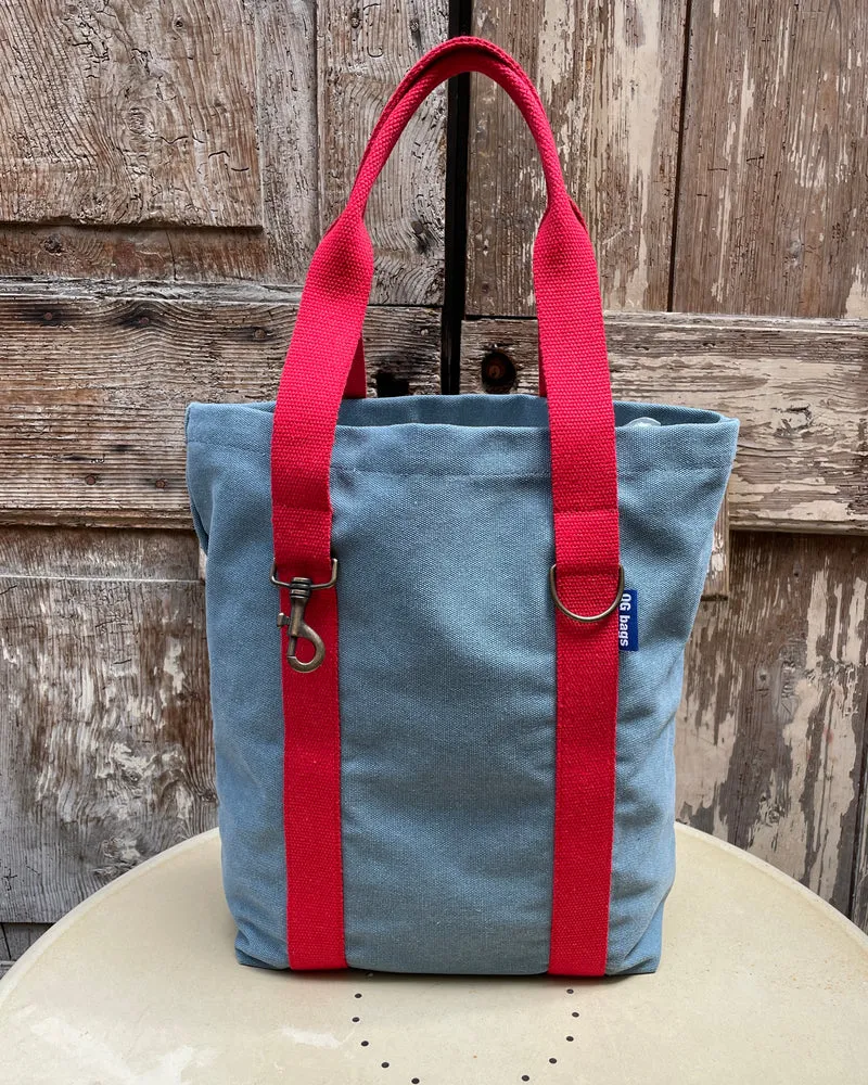 SAC BAG cotone azzurro + manico rosso