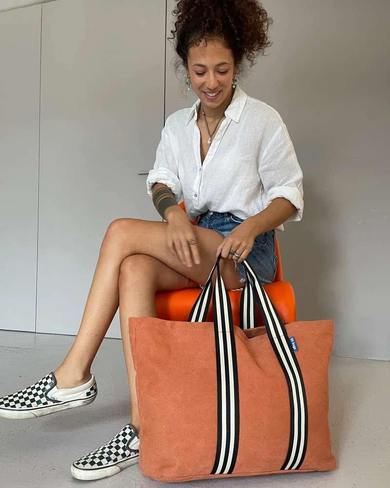 SUPER BAG tessuto cotone terracotta + manico B&W