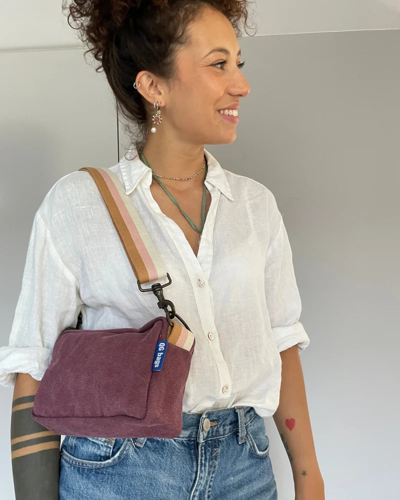 CECI BAG tessuto cotone malva + manico ILA