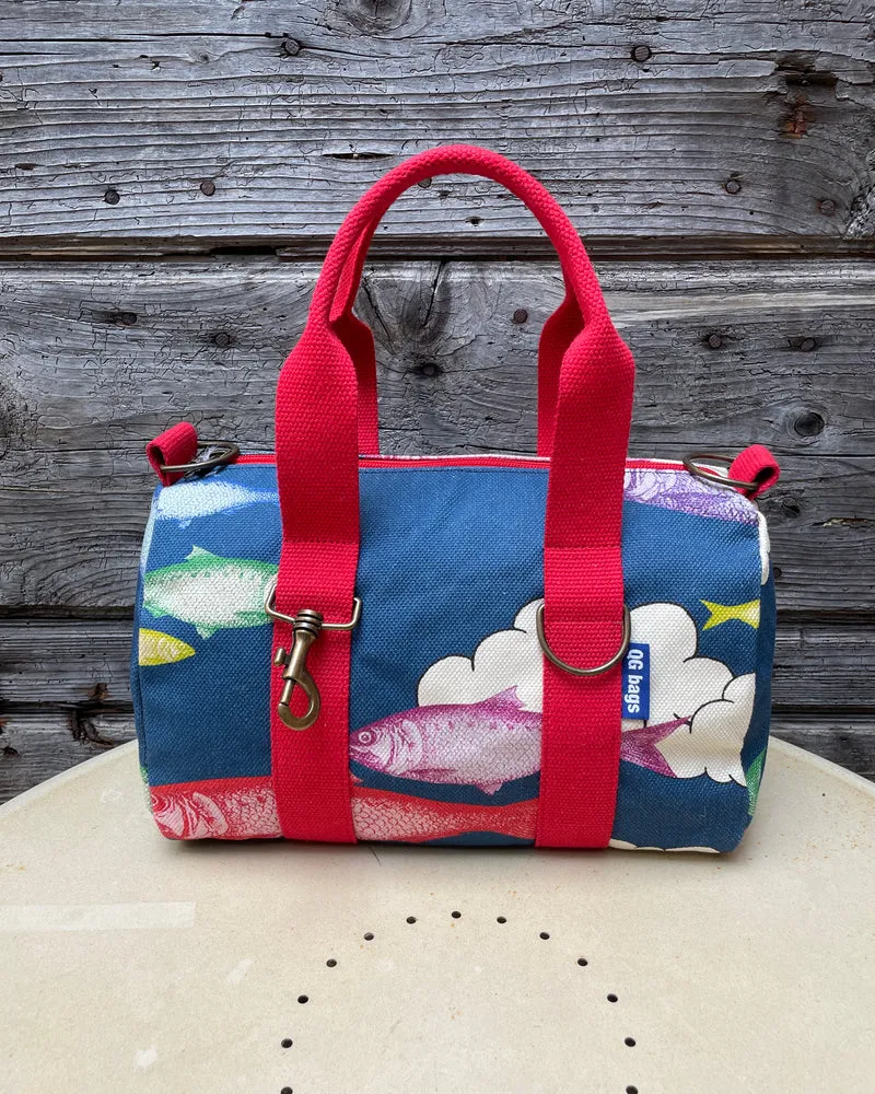 Lady Bag - canvas stampato fantasia - manico rosso
