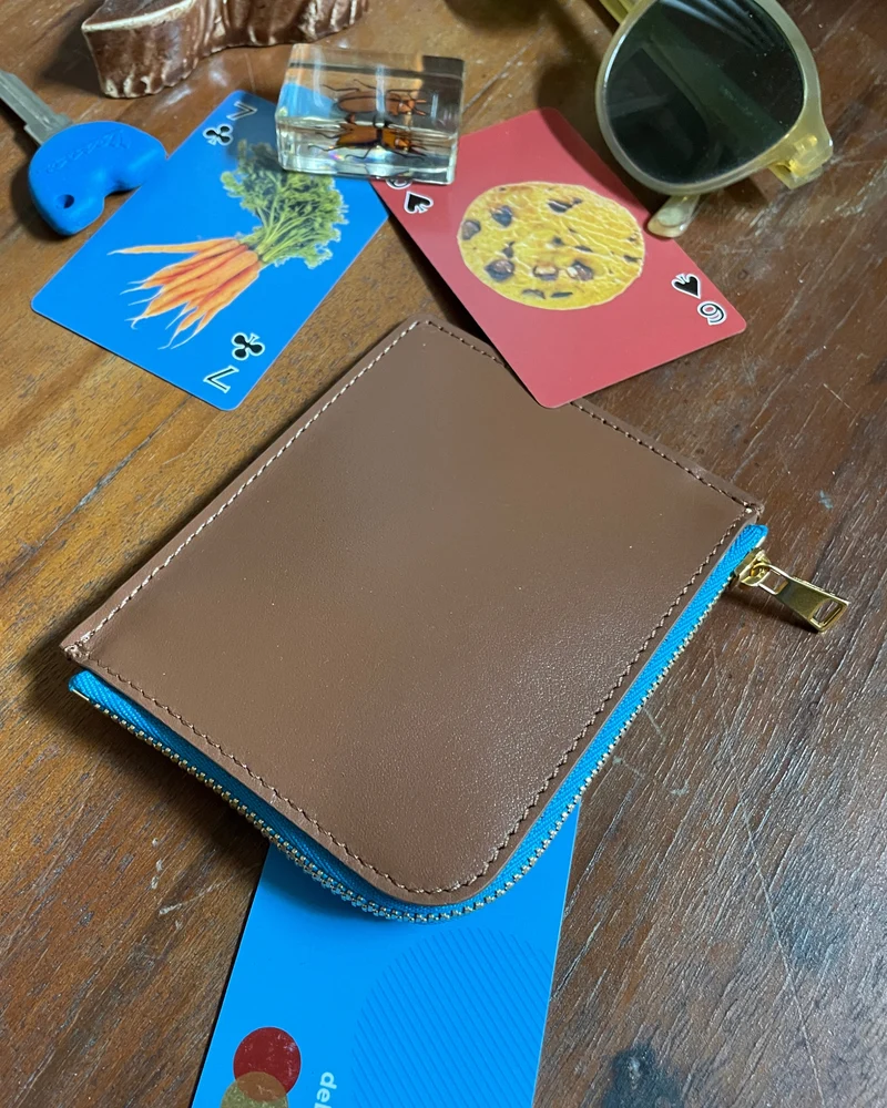 IL BAU pelle cuoio + zip azzurra