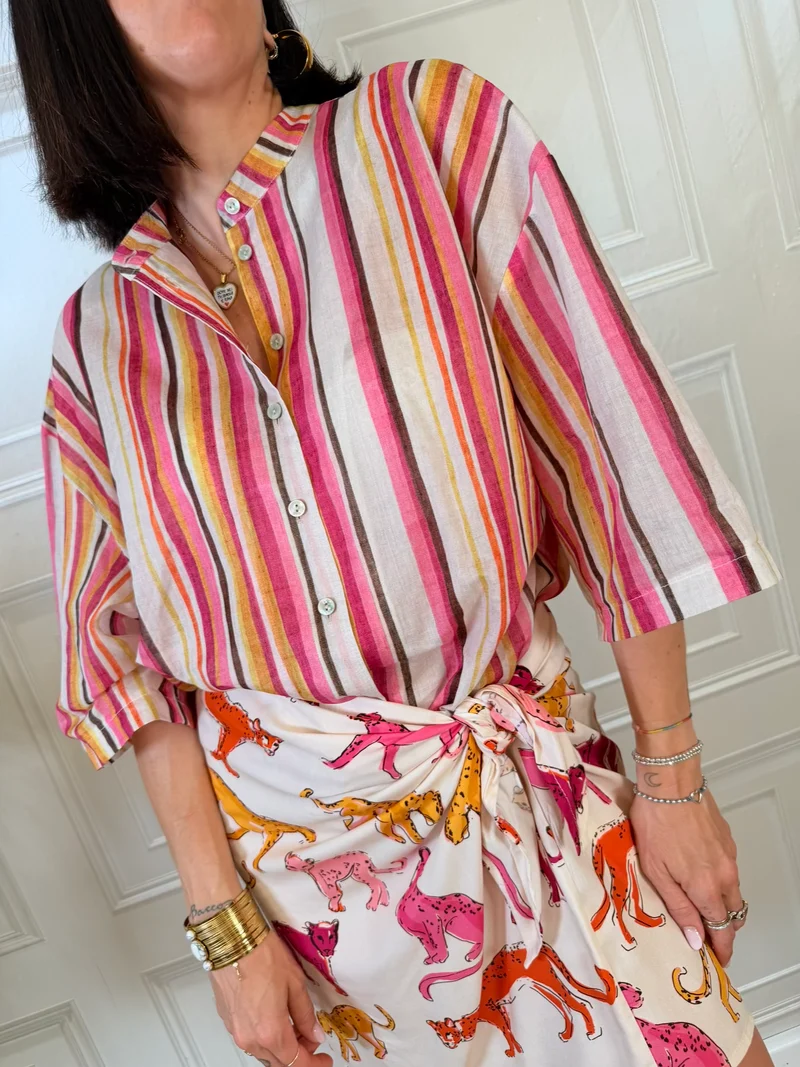 Camicia mussola righe multicolor - Tensione In