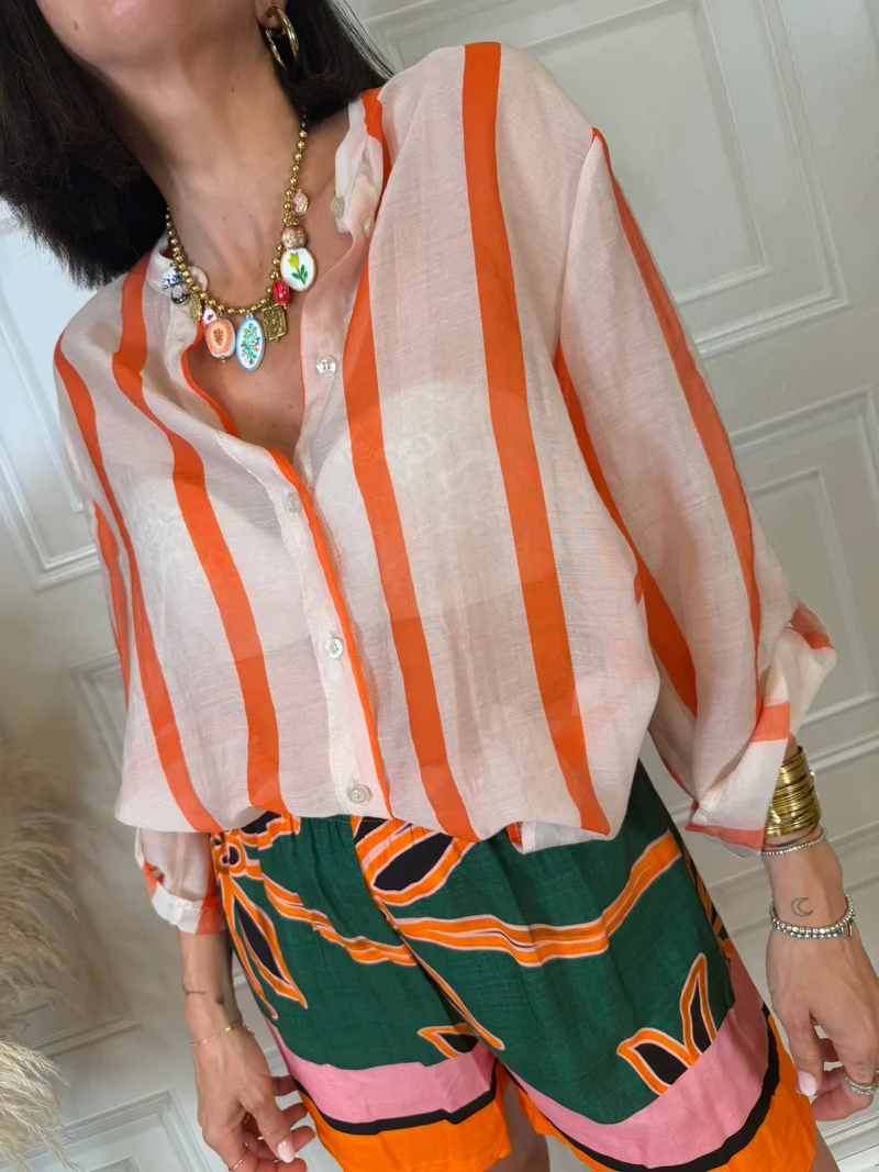 Camicia righe arancione e burro - Haveone