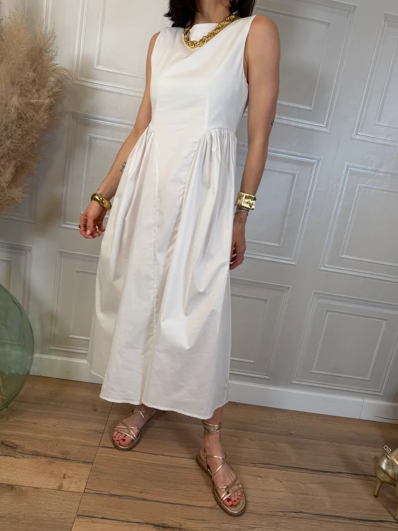 Abito midi smanicato in cotone bianco - Kikisix