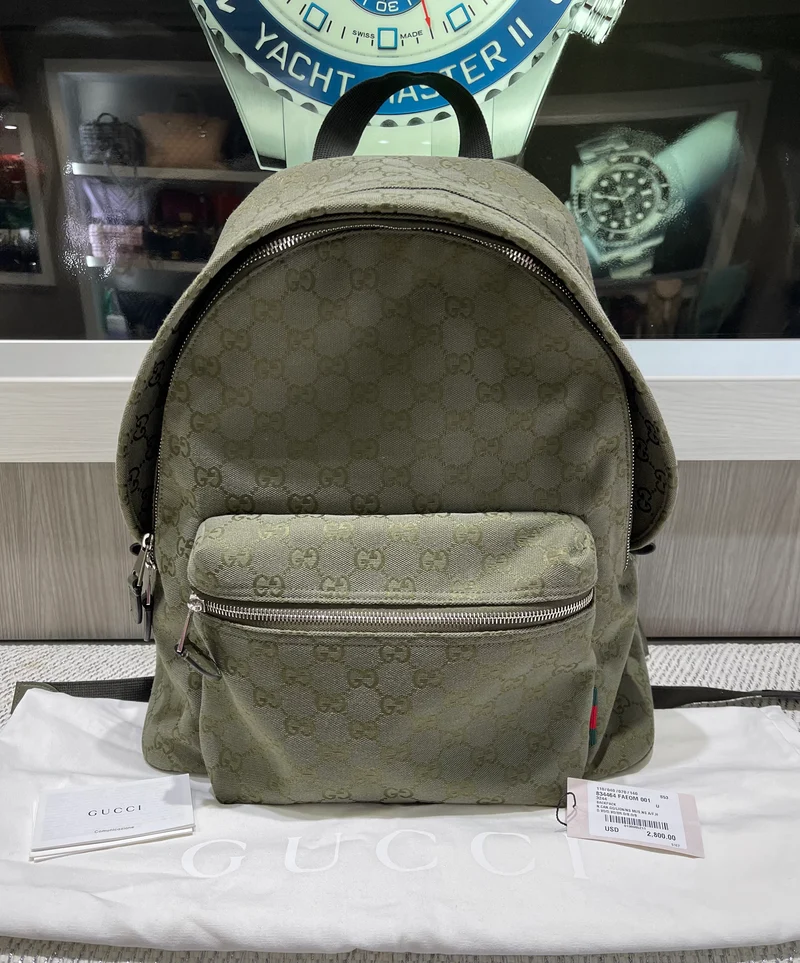 Zaino medio Gucci GG Canvas usato, modello 834464, verde foresta