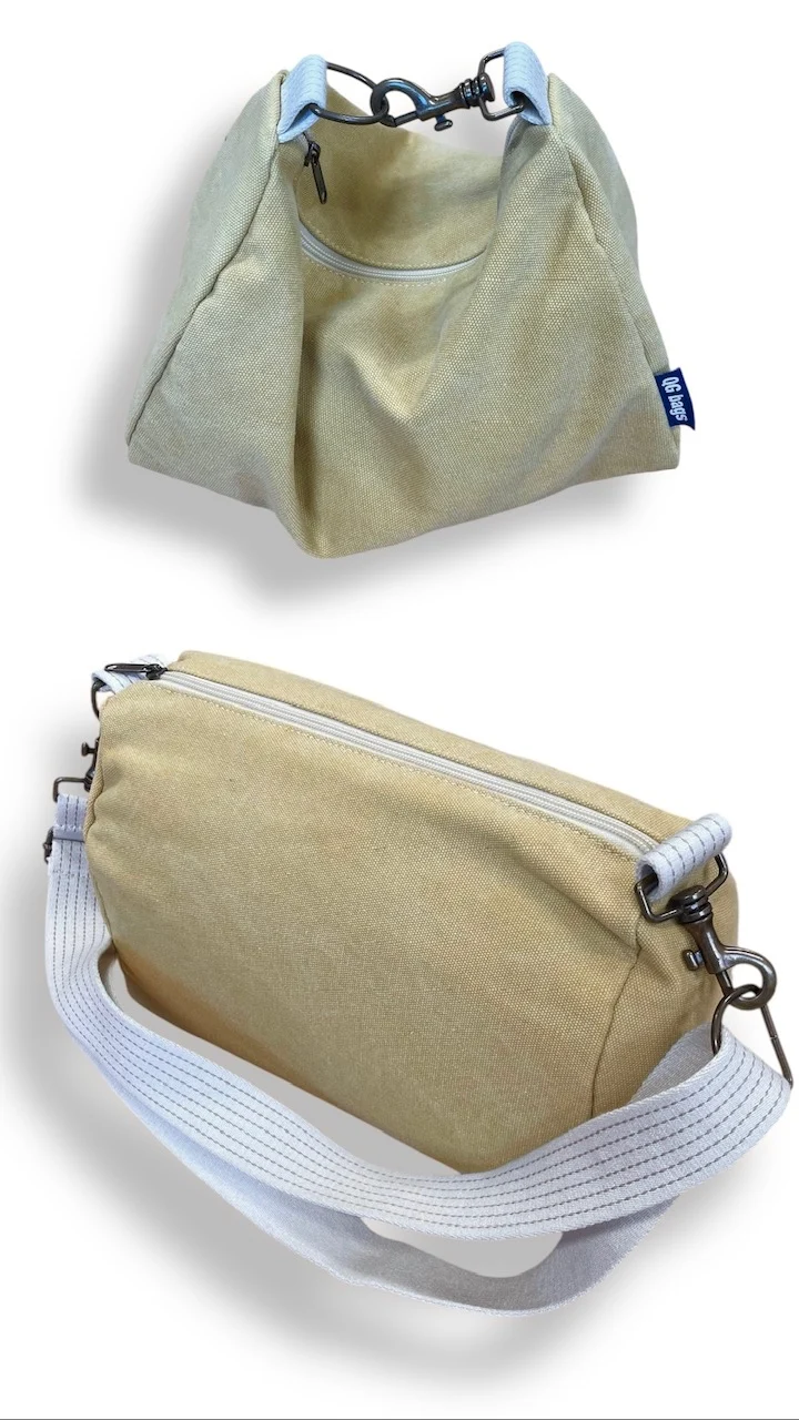 CROSS BAG tessuto ocra + tracolla panna a righe beige