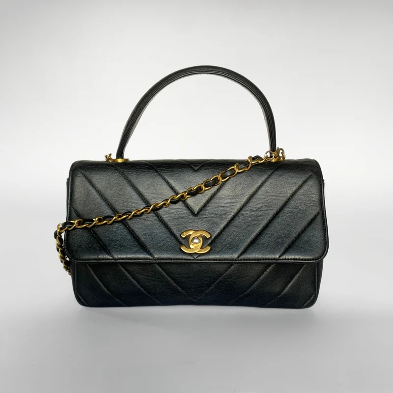 Chanel Borsa con manico superiore Coco Chevron Pelle di agnello