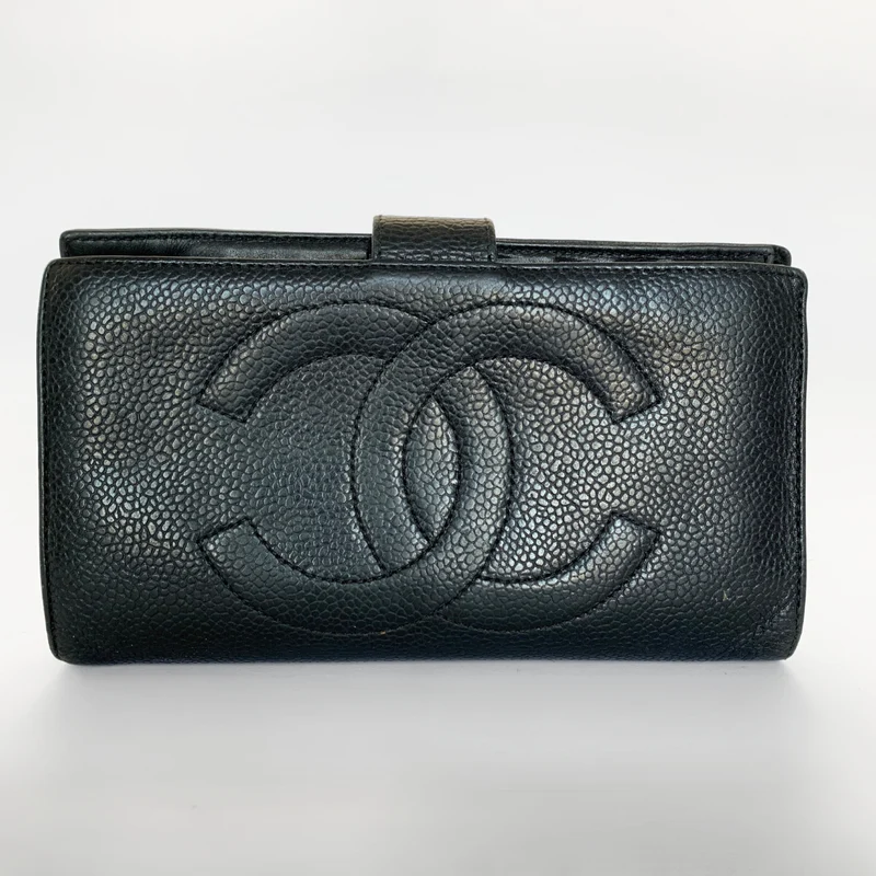 Chanel Portafoglio lungo francese Caviar CC in nero