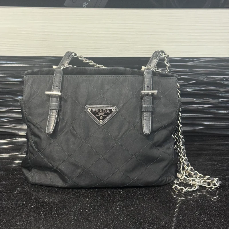 Borsa tote Prada Vintage Tessuto Quilted usata in nylon Nero (nero)