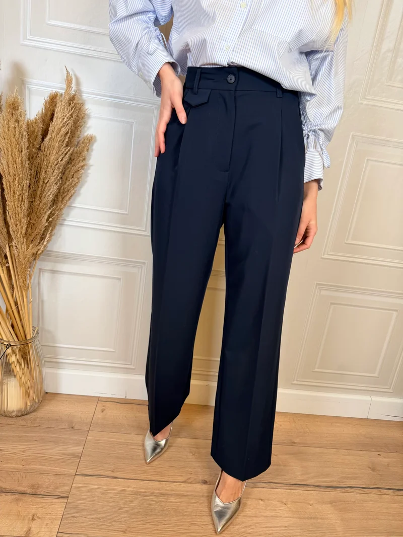 Pantalone palazzo pinces blu Navy - Vicolo