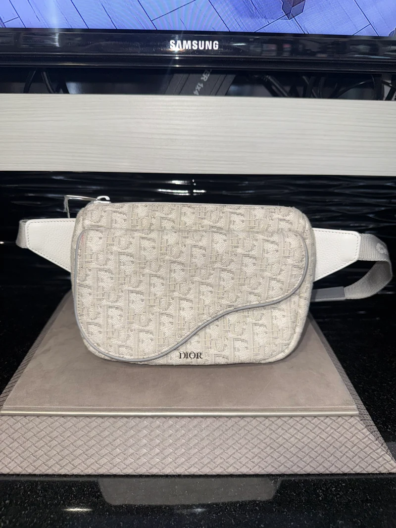 Borsa Dior Oblique World Tour Saddle Belt usata, bianca e grigia (2021)