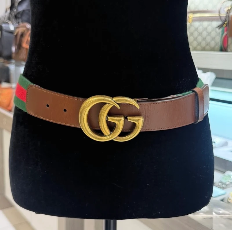 Cintura Gucci in nylon e vitello con doppia G Web 409416 85/34