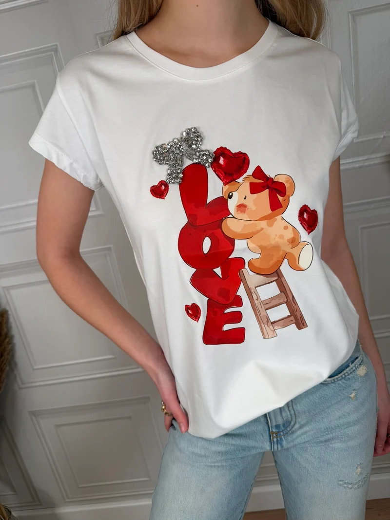 T-shirt orsacchiotto ricamo strass - Vicolo
