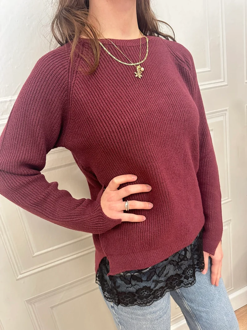 Maglia bordeaux fondo pizzo - SusyMix