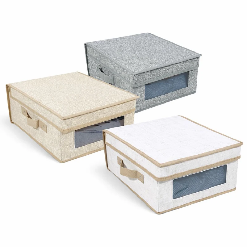 Set 3 Scatole Cambio Stagione TNT Salvaspazio Pieghevoli con Finestra PVC 60x50x30