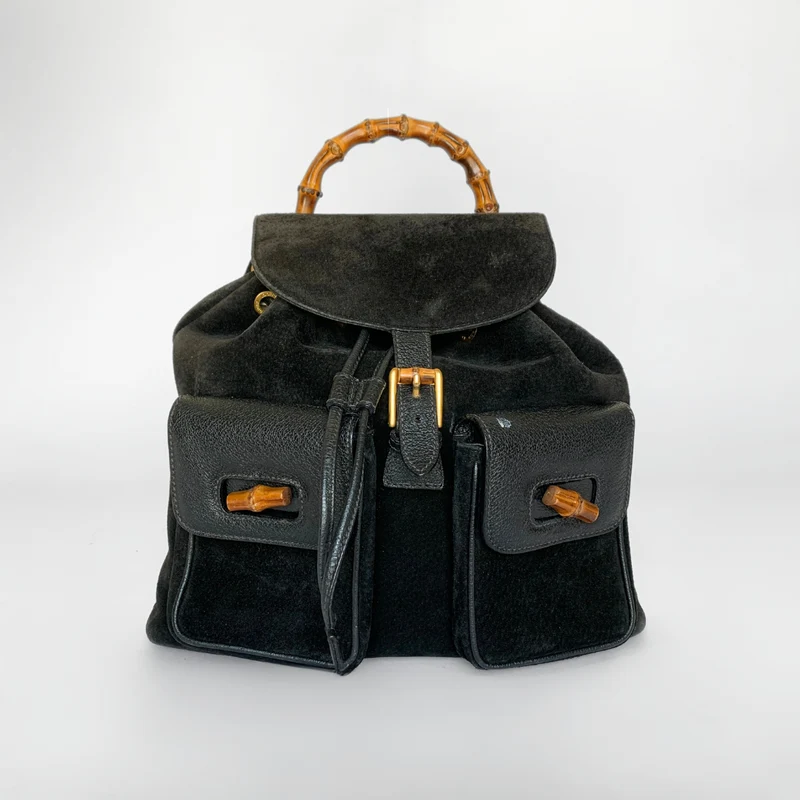 Gucci Zaino in bambù grande in pelle scamosciata
