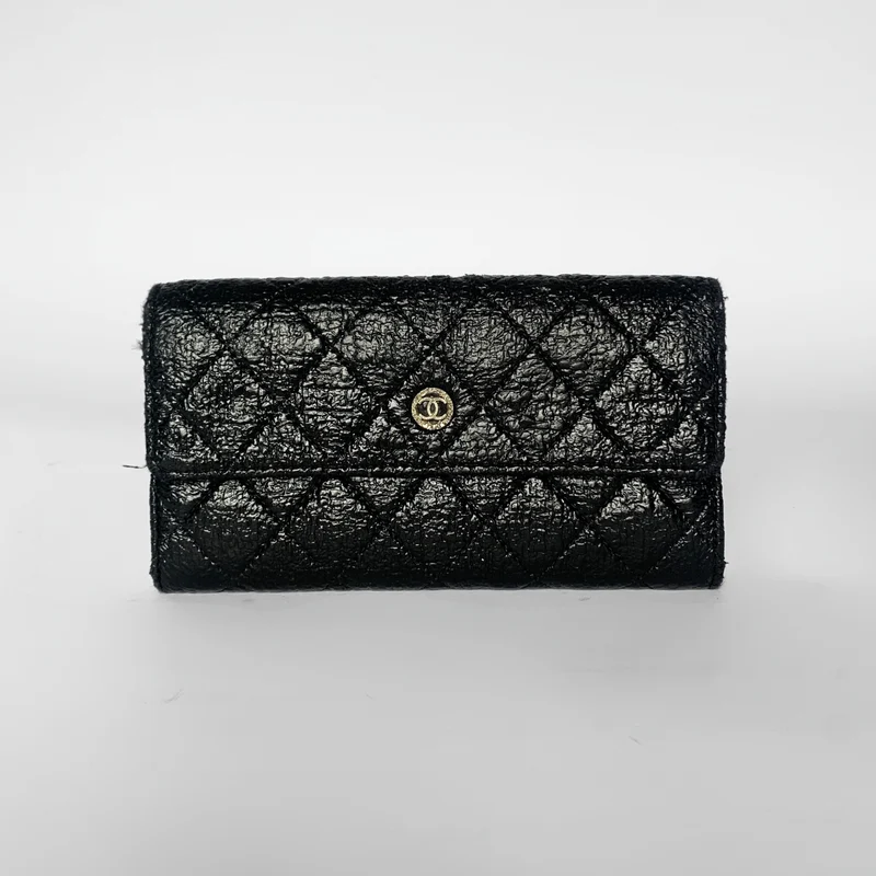 Chanel Portafoglio lungo Paris Edinburgh in pelle scamosciata trapuntata nera/oro