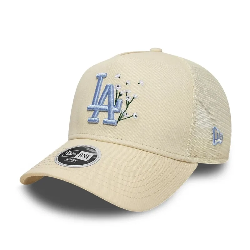 LA Dodgers Womens MLB Floral Light Beige 9FORTY A-Frame Trucker Adjustable Cap