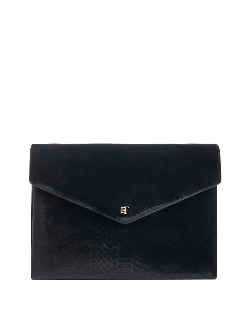 Elisabetta Franchi Borsa a Mano Realizzata In Velluto Con Texture Effetto Coccodrillo Elisabetta Franchi - Nero