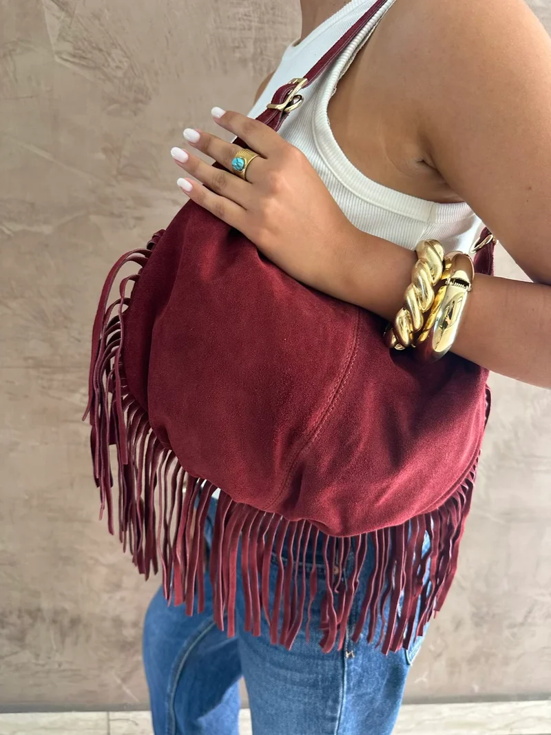Borsa mezzaluna suede frange - Hola Selection