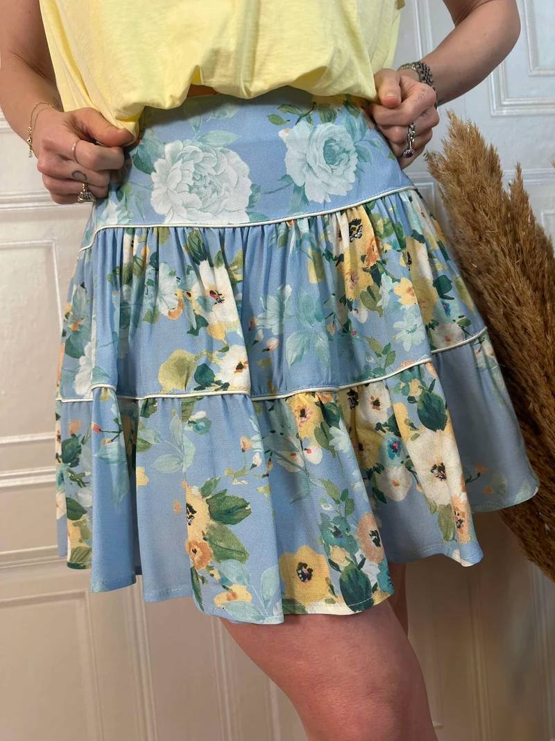 Minigonna balze azzurra fiori - Vicolo