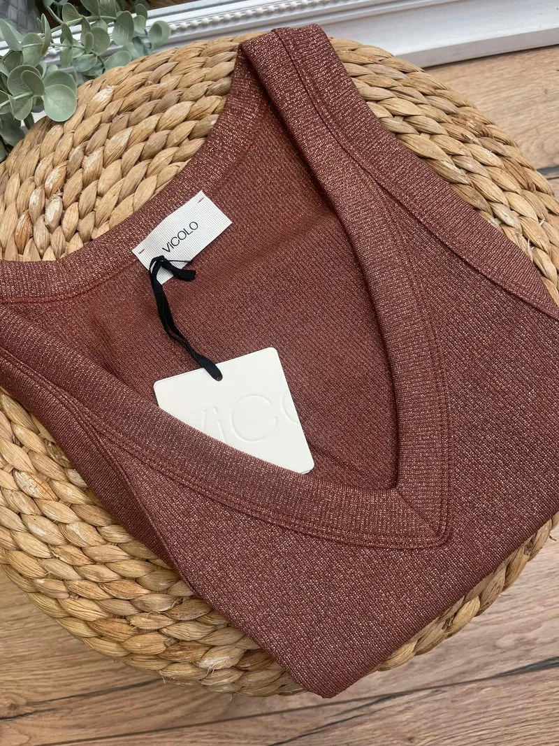 Canotta scollo a V lurex costine - Vicolo