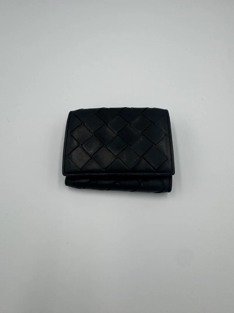 Portafoglio Trifold in pelle di agnello nera Bottega Veneta usato