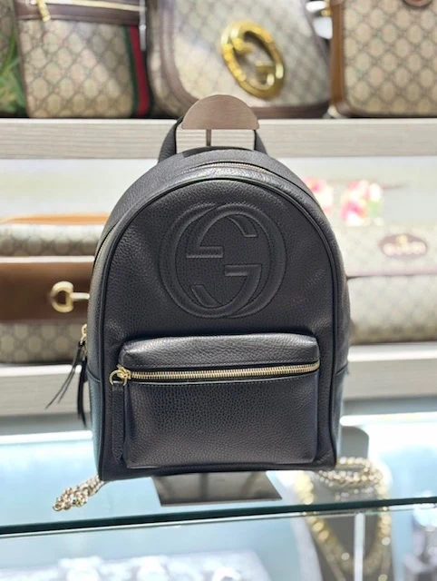 Zaino Gucci Soho Chain di seconda mano in nero con spallacci regolabili Modello: 536192