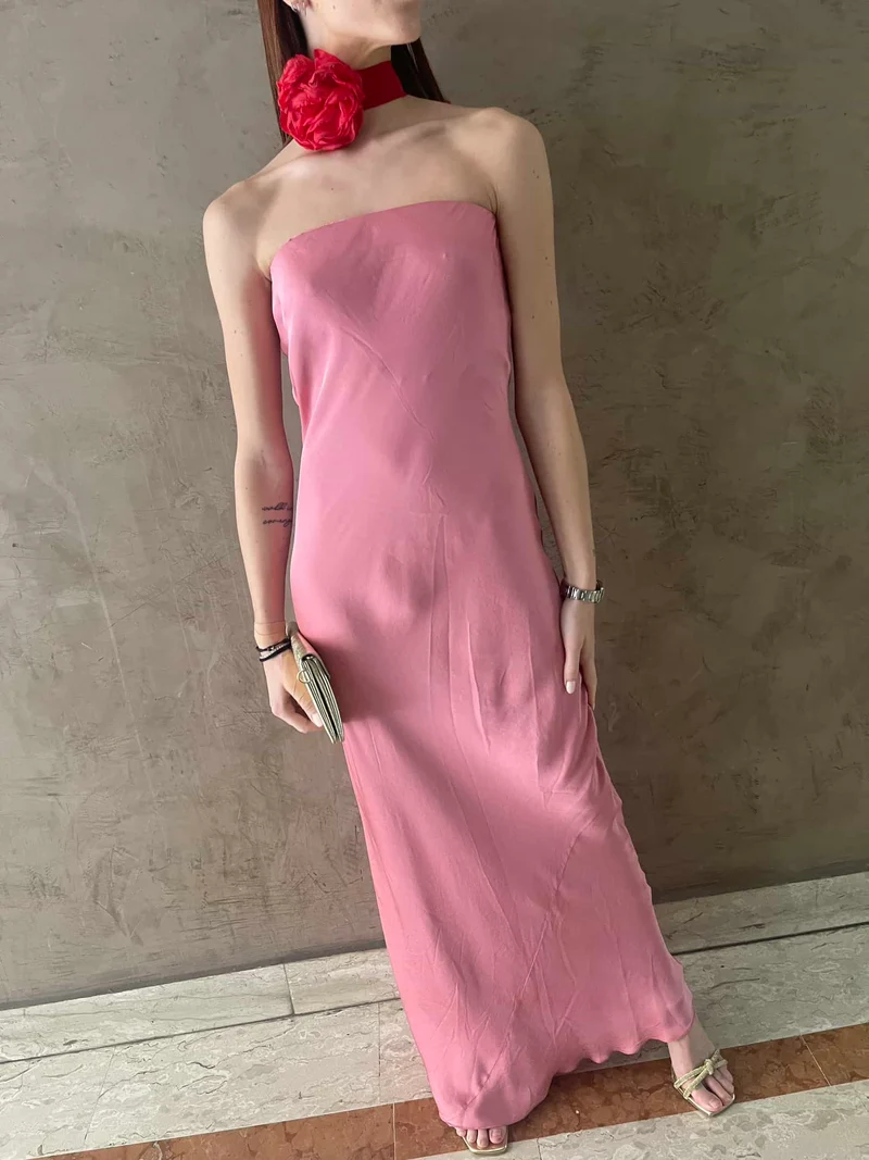 Vestito satin lungo - Haveone