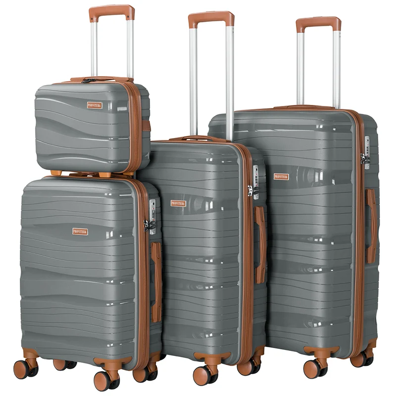 Set 4 Valigie Rivestimento Rigido in Polipropilene Grigio Maniglia Telescopica
