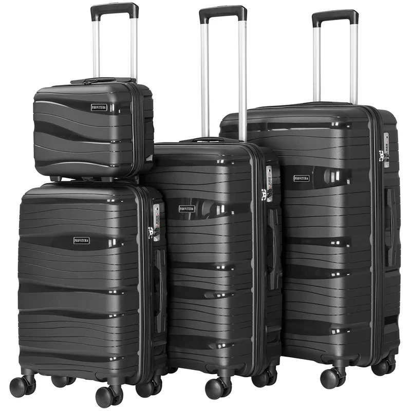 Set 4 Valigie Rivestimento Rigido in Polipropilene Nero con Maniglia Telescopica