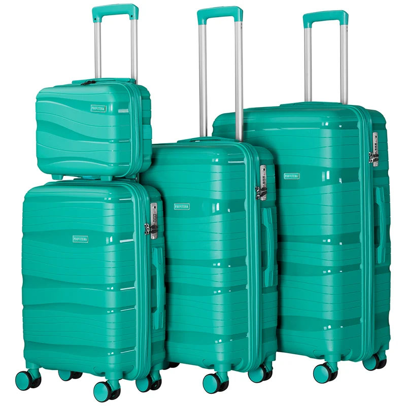 Set 4 Valigie Rivestimento Rigido in Polipropilene Verde Maniglia Telescopica