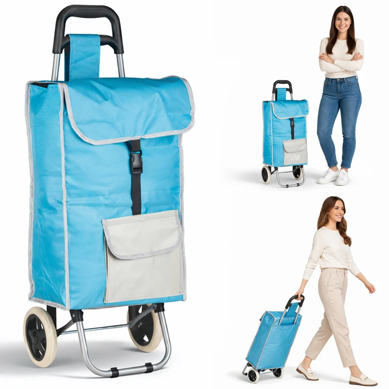 Carrello Trolley Frigo Modello Zeus Azzurro Ruote e Manico Ergonomico 35x30x90cm